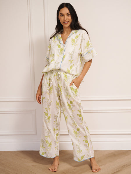 Womens White Lily Of The Valley Gauze Oversize Pyjama Set