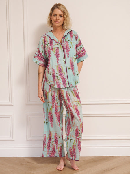 Womens Duck Egg Wisteria Gauze Oversize Pyjama Set