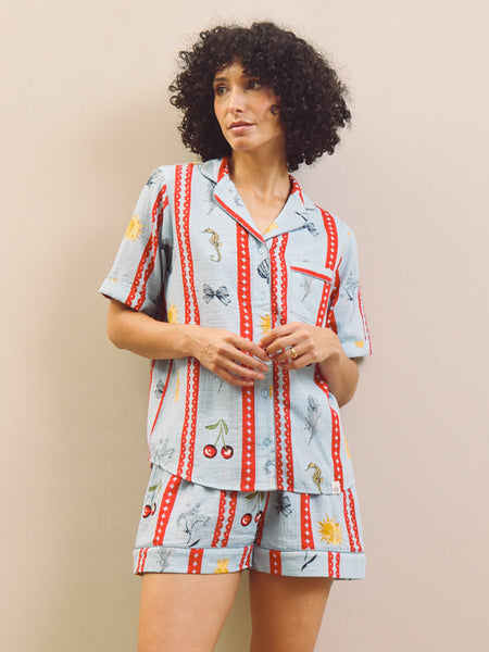 Blue Tidal Treasures Gauze Short Pyjama Set