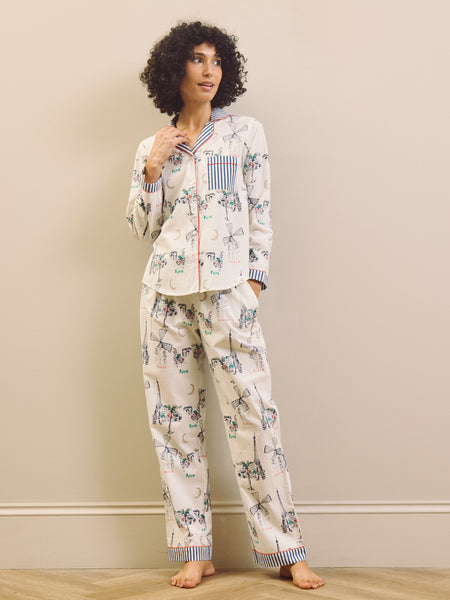 Navy & White Moulin Snooze Cotton Traditional Pyjama Set
