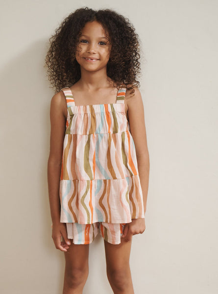 Girls Oatmeal Cream Rainbow Waves Cotton Voile Cami & Shorts Pyjama Set