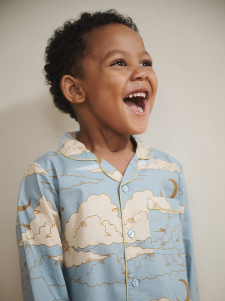 Kids Light Blue Cloudy Skies Cotton Traditional Long Pyjama Set