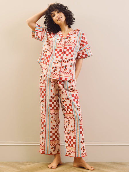 Womens Voile Oversize Pyjamas Pink Tomato Kisses