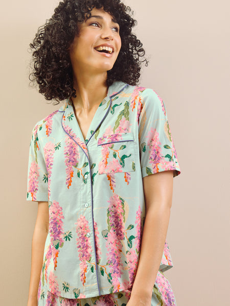 Womens Duck Egg Wisteria Cotton Shorts Pyjamas Set