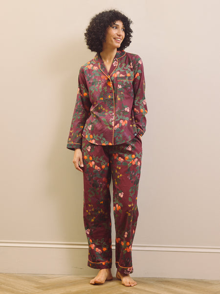 Burgundy Wine Fruit Garden Cotton Voile Traditional Pyjama Set