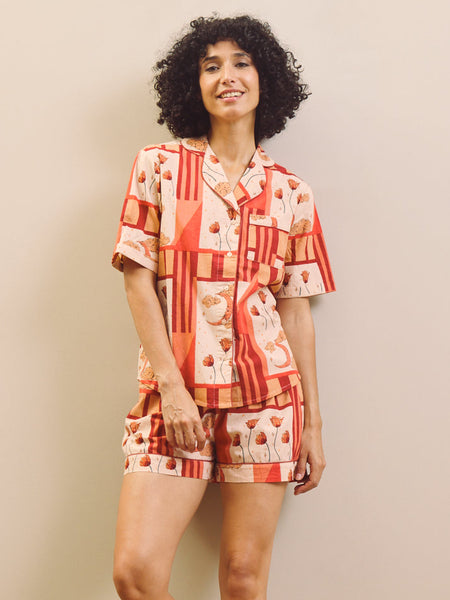 Natural Patchwork Sky Flower Cotton Short Pyjama Set