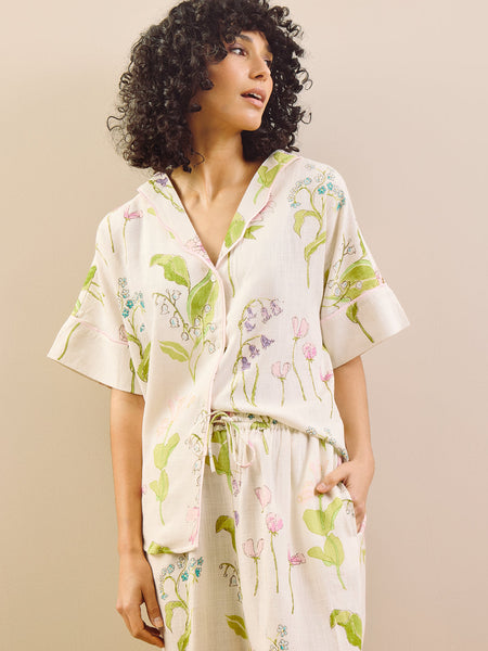 Womens Linen Blend Oversize Pyjamas Cream Mayflower