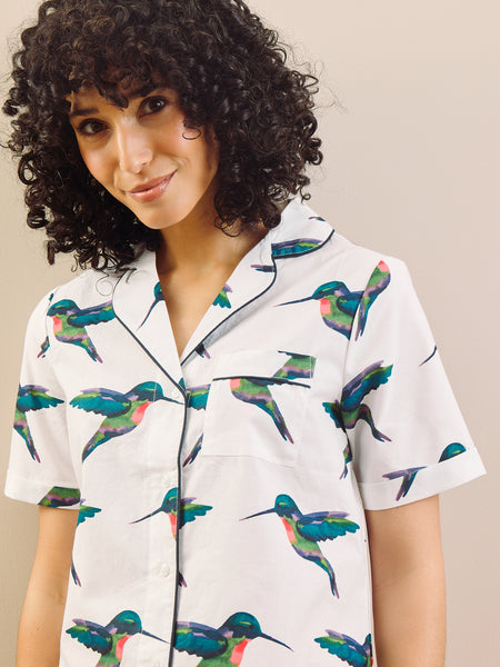 Womens Cotton Shortie Pyjamas White Hummingbird
