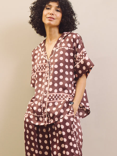 Patchwork Polka Satin Oversized Pyjama Set