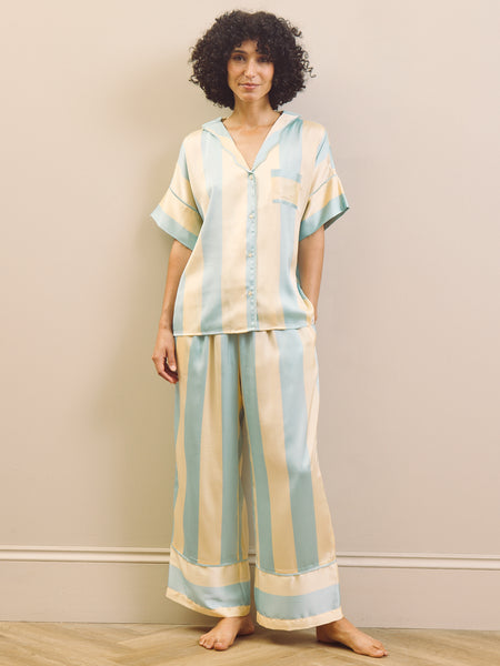 Duck Egg Blue Stripe Satin Oversize Pyjama Set
