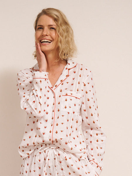 Womens Seersucker Traditional Pyjamas White Teeny Tiny Sacred Hearts