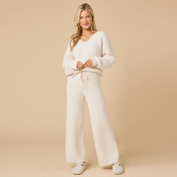 Waffle Knit Marshmallow V-Neck Lounge Set