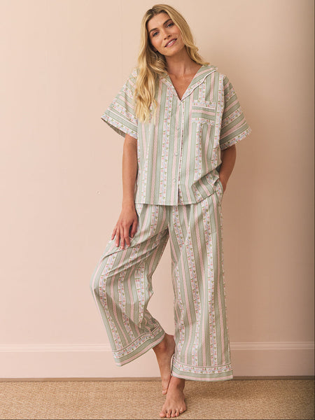 Their Nibs x French Bedroom Green & Pink Regency Rose Cotton Oversized Pyjama Set