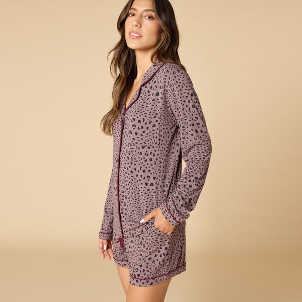 Aria - Slim Notch Collar Long Sleeve Short PJ Set