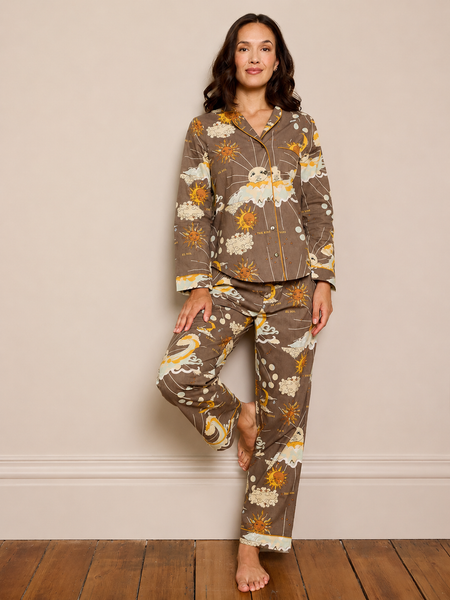 Womens Cotton Traditional Pyjamas Mocha La Luna