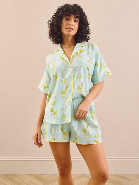 Womens Gauze Oversize Shortie Pyjamas Duck Egg Lily of the Valley