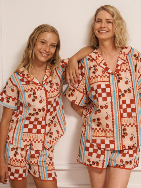 Womens Voile Oversize Shortie Pyjamas Pink Tomato Kisses