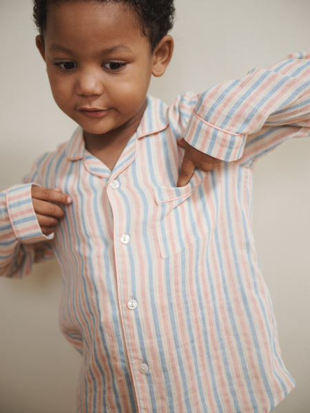Kids Baby Pastel Stripe Gauze Traditional Long Pyjama Set