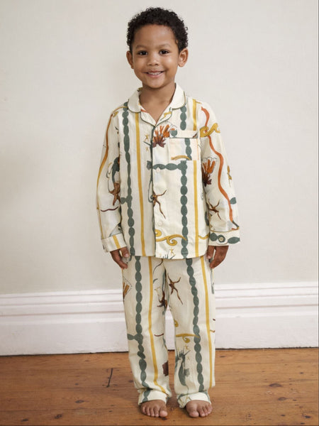 Kids Natural Sea Life Tile Cotton Traditional Long Pyjama Set