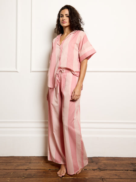 Womens Cotton Oversized Pyjamas Pink Stripe
