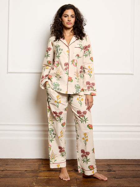 Womens Cotton Traditional Pyjamas Natural Wallpaper Floral