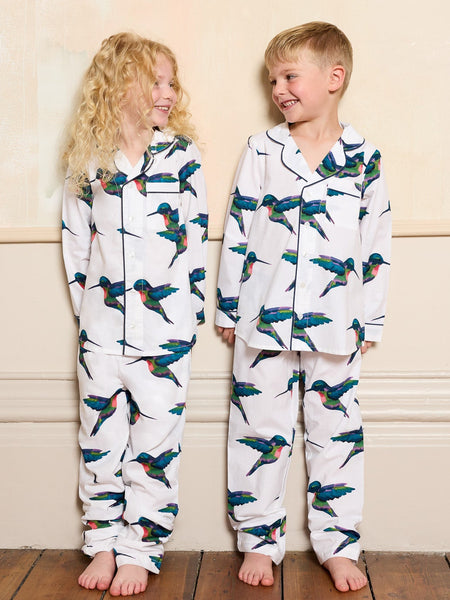 Kids Cotton Traditional Pyjamas White Hummingbird