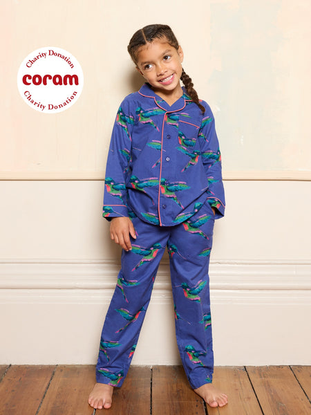 Kids Cotton Traditional Pyjamas Navy Hummingbird